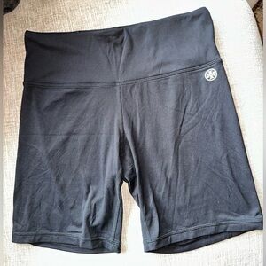 Tory Burch Sport Black High-Waist Bike Shorts Logo Emblem Spandex Medium